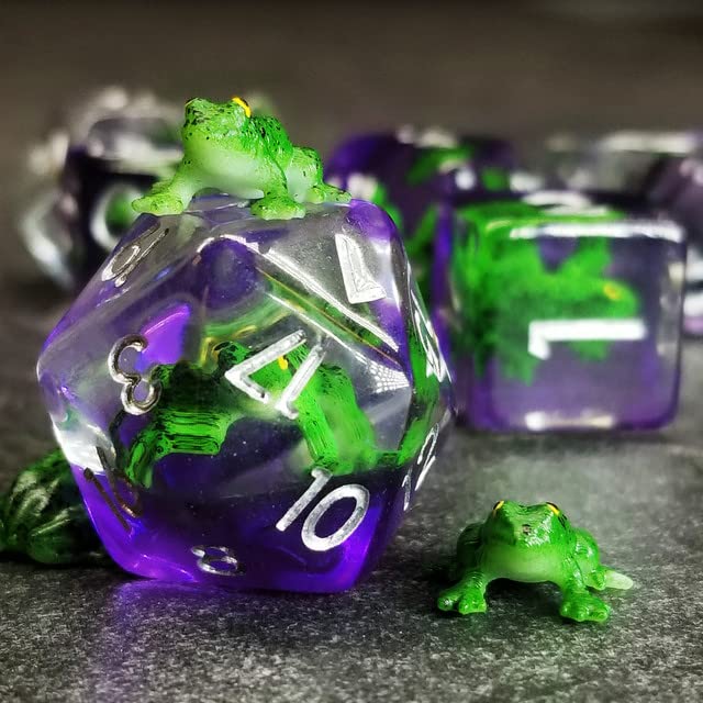 Sage's Portal Green Frog Polyhedral DND Dice Set – Resin Animal Familiar Dice for D&D, Pathfinder, TTRPG