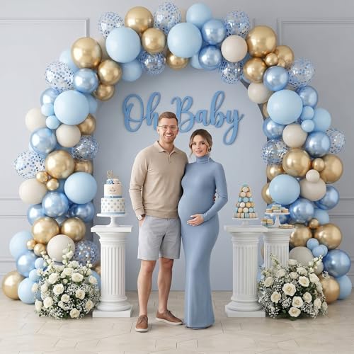 Govpy 60-Pack Dusty Blue and Gold Balloons, 12 Inch Metallic Confetti Party Set for Baby Shower, Wedding, Gender Reveal