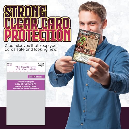Sleeve Kings XXL Clear Card Sleeves (130x195mm) – 110 Pack for Dune & Oversized Games – 60 Micron Archival-Safe Protection