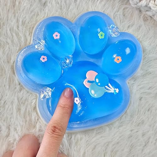 Pawfect Tail Big Taba Squishy Cat Paw – 5” Glittering Blue & White Stress Relief Squeeze Toy, Sticky Fidget Gift