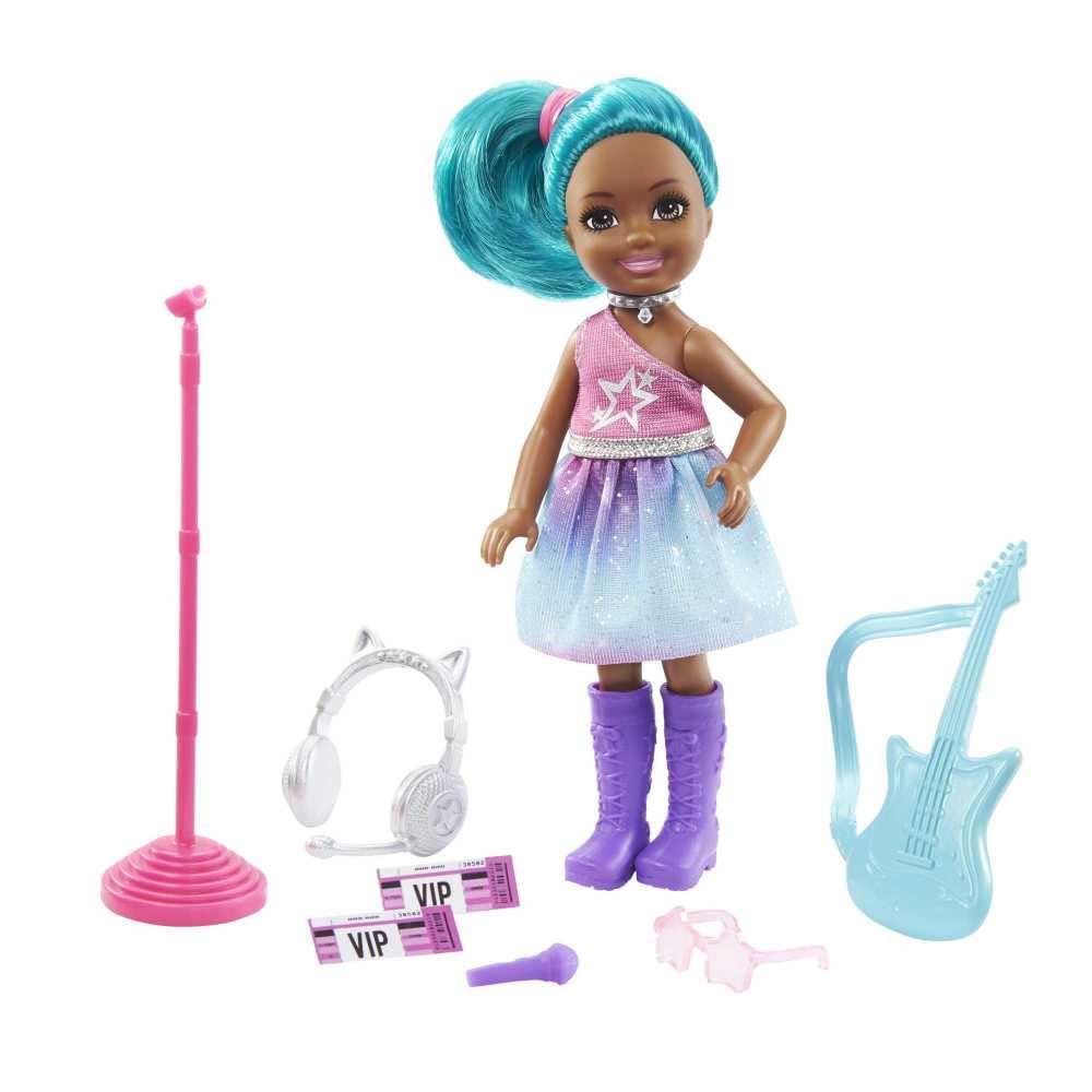 Barbie Chelsea Rockstar Playset – 6-in Brunette Doll with Guitar, Microphone, Headphones, VIP Tickets & Star Glasses, Gift for Ages 3+