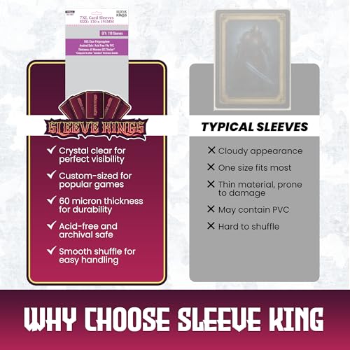 Sleeve Kings XXL Clear Card Sleeves (130x195mm) – 110 Pack for Dune & Oversized Games – 60 Micron Archival-Safe Protection
