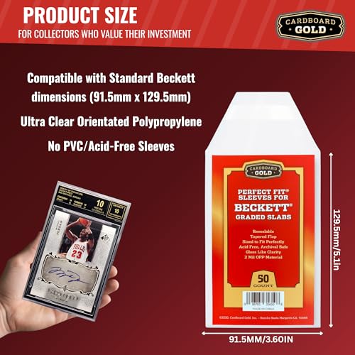 Cardboard Gold BGS Graded Card Sleeves | 50 Crystal Clear Resealable Slab Protectors – Precision Cut for Beckett Slabs