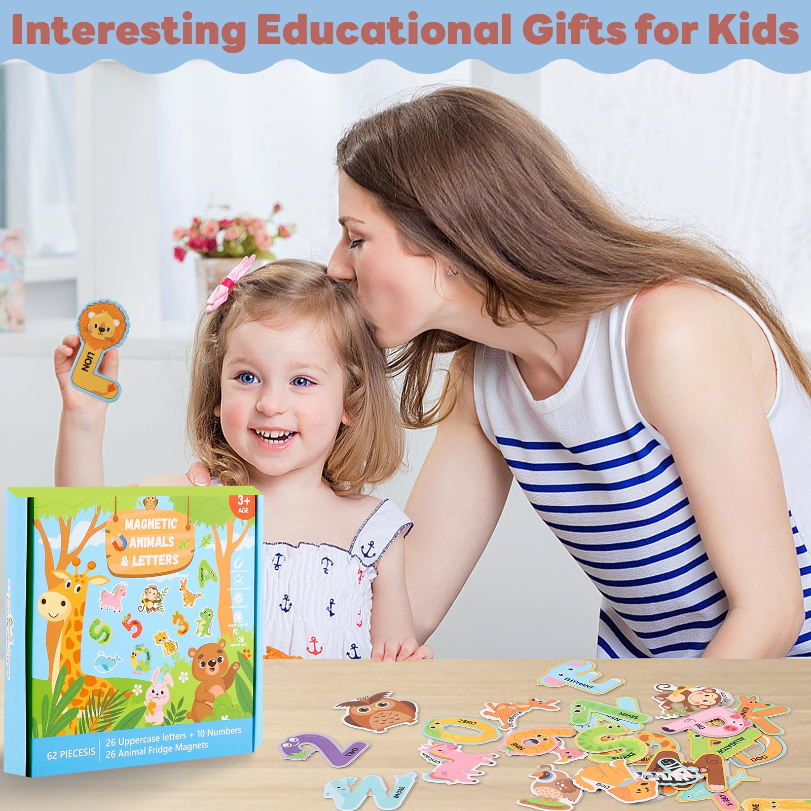 52-Piece Animal Alphabet Magnets Set – 26 Animals & 26 Letters for Toddlers (Ages 3-5) | FSC-Certified Paper