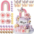 52-Piece Rainbow Cake Topper Set with Butterflies, Balls & Flowers – SONICEBUY Party Decorations