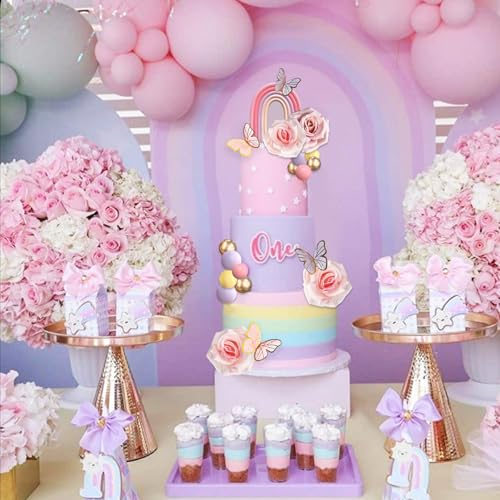 52-Piece Rainbow Cake Topper Set with Butterflies, Balls & Flowers – SONICEBUY Party Decorations