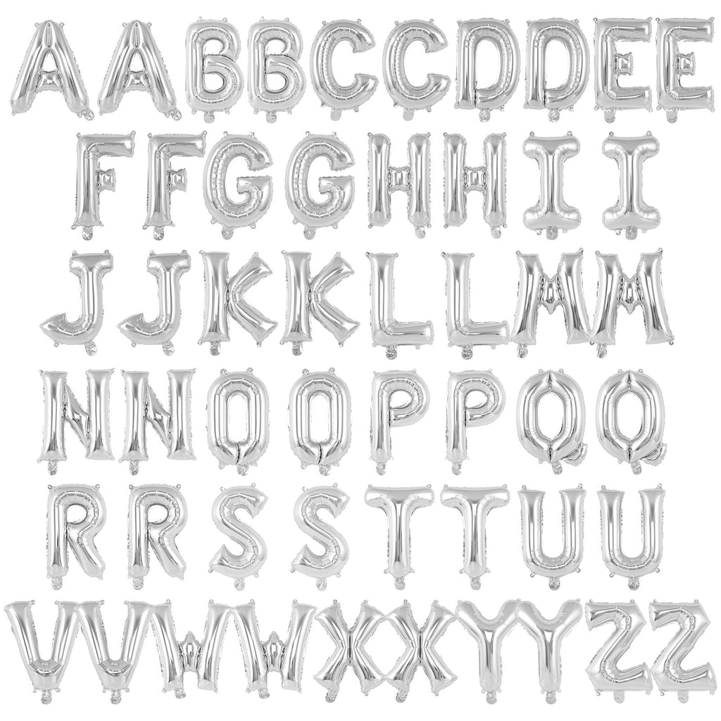 52-Piece Silver Foil Letter Balloons Set – 16 Inch Alphabet Balloons A-Z for Custom Phrases