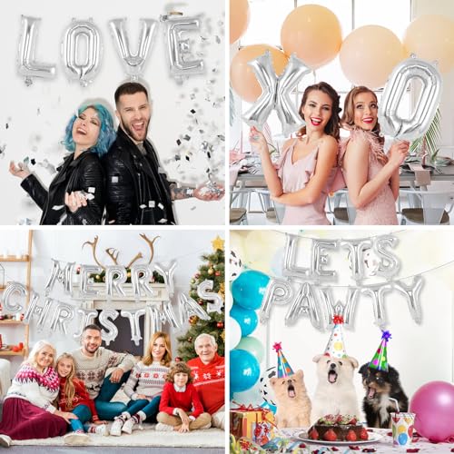 52-Piece Silver Foil Letter Balloons Set – 16 Inch Alphabet Balloons A-Z for Custom Phrases
