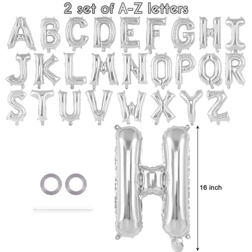 52-Piece Silver Foil Letter Balloons Set – 16 Inch Alphabet Balloons A-Z for Custom Phrases