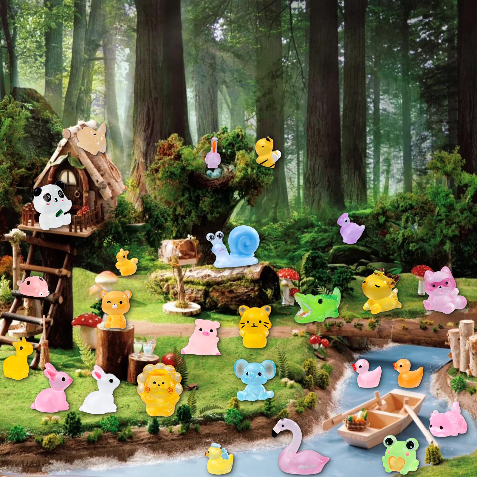 52 Unique Luminous Mini Resin Animals – Glow in the Dark Figurines for Fairy Gardens & Hide-and-Seek