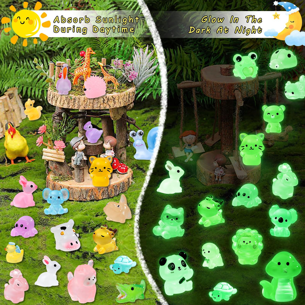 52 Unique Luminous Mini Resin Animals – Glow in the Dark Figurines for Fairy Gardens & Hide-and-Seek
