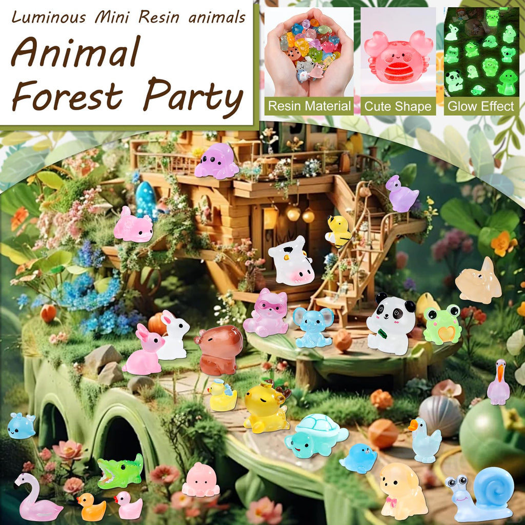 52 Unique Luminous Mini Resin Animals – Glow in the Dark Figurines for Fairy Gardens & Hide-and-Seek