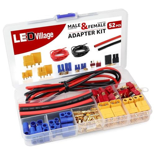 52pcs T-Plug XT60 EC3 Connector Kit with 14 AWG Silicone Wire & Heat Shrink for RC LiPo Batteries