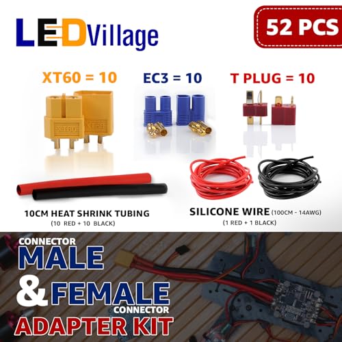 52pcs T-Plug XT60 EC3 Connector Kit with 14 AWG Silicone Wire & Heat Shrink for RC LiPo Batteries