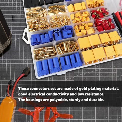 52pcs T-Plug XT60 EC3 Connector Kit with 14 AWG Silicone Wire & Heat Shrink for RC LiPo Batteries