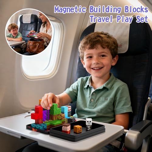 54-Piece Travel Magnetic Blocks Set with Metal Storage Box - STEM Building Toys for Kids Ages 3+