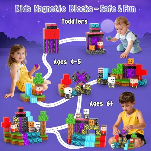 54-Piece Travel Magnetic Blocks Set with Metal Storage Box - STEM Building Toys for Kids Ages 3+