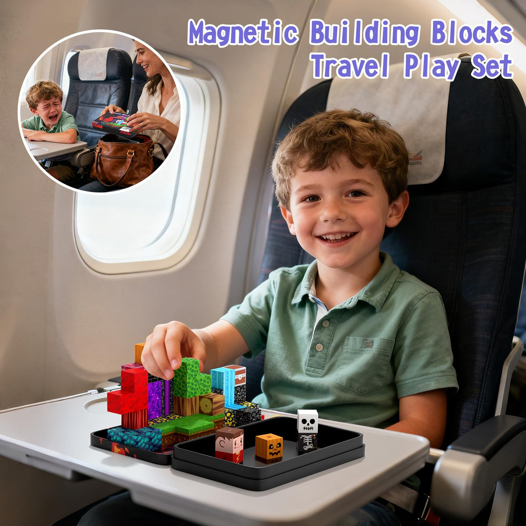 54-Piece Travel Magnetic Blocks Set with Metal Storage Box - STEM Building Toys for Kids Ages 3+