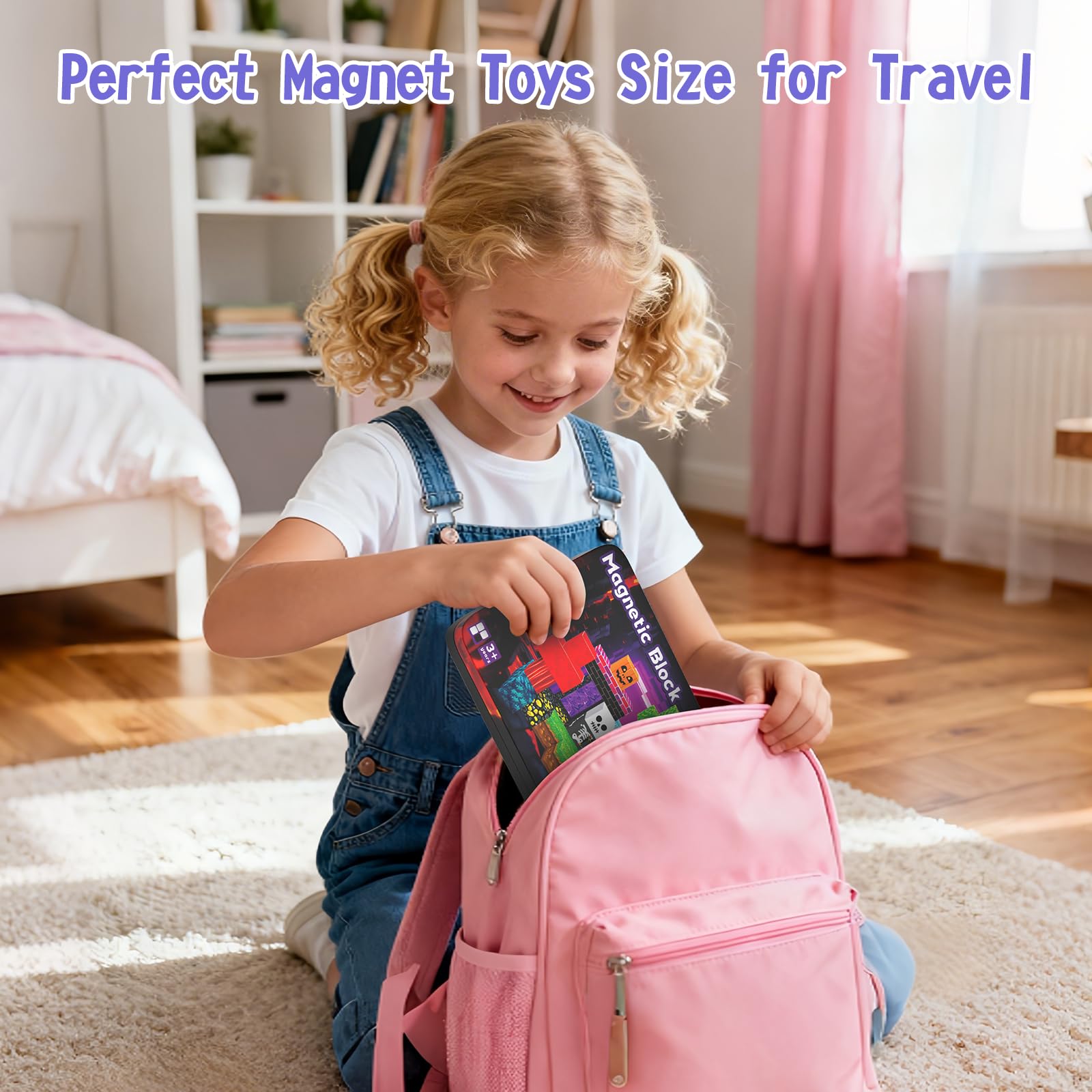 54-Piece Travel Magnetic Blocks Set with Metal Storage Box - STEM Building Toys for Kids Ages 3+