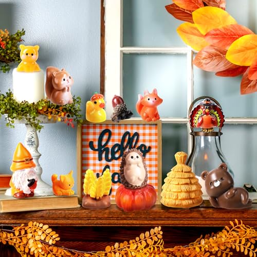 55-Piece Fall Resin Figurines Set - Mini Pumpkins, Leaves, Ducks & More for Thanksgiving Decor, Dollhouse, Party Favors