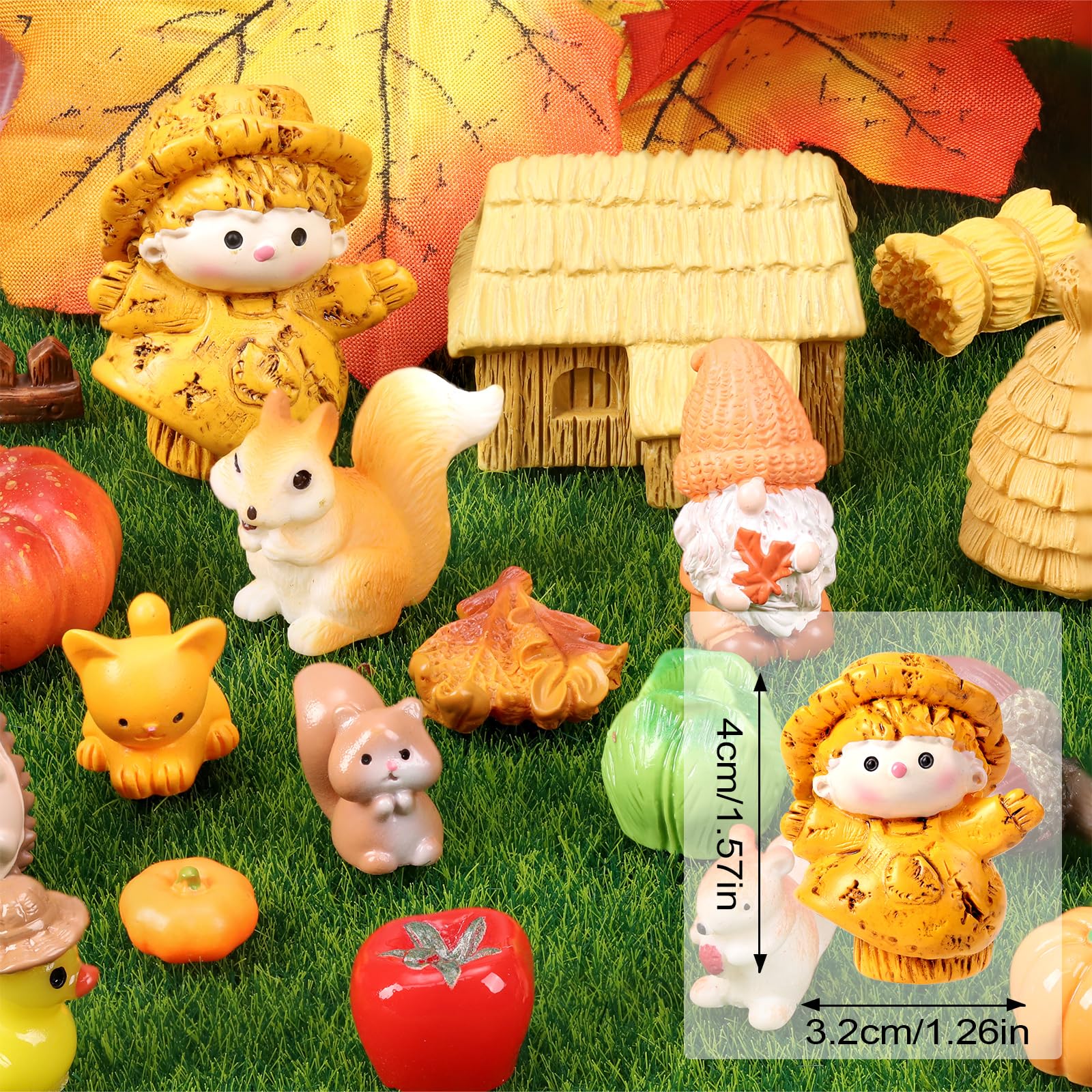 55-Piece Fall Resin Figurines Set - Mini Pumpkins, Leaves, Ducks & More for Thanksgiving Decor, Dollhouse, Party Favors