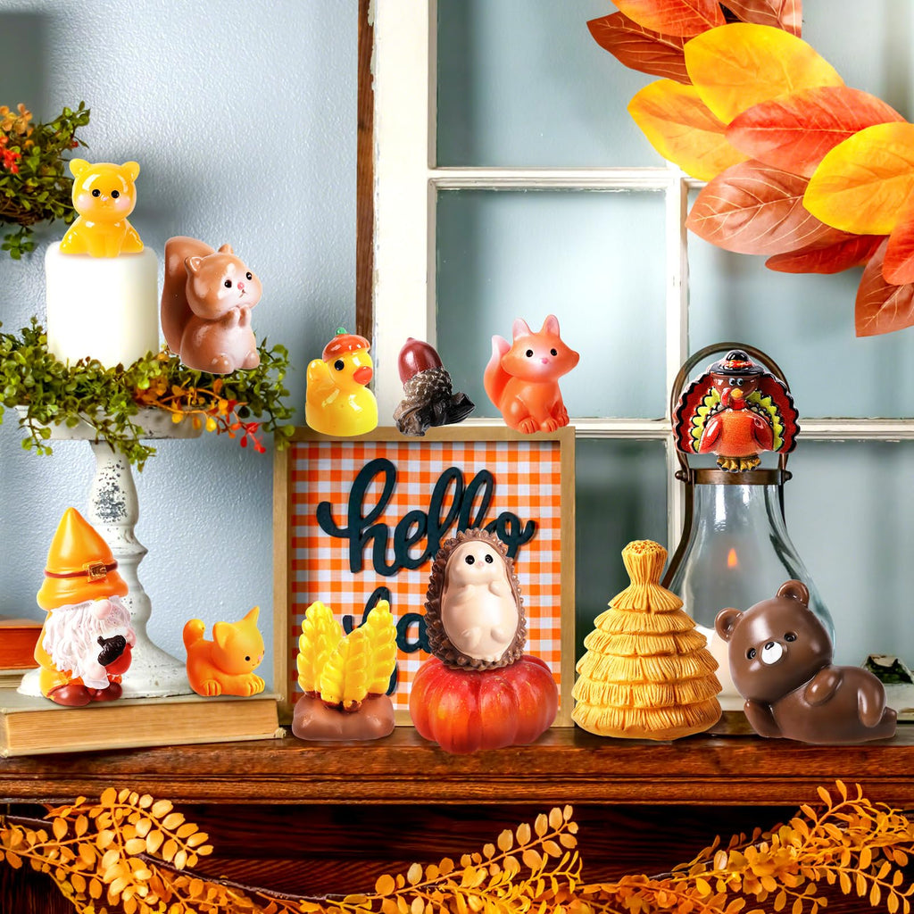 55-Piece Fall Resin Figurines Set - Mini Pumpkins, Leaves, Ducks & More for Thanksgiving Decor, Dollhouse, Party Favors