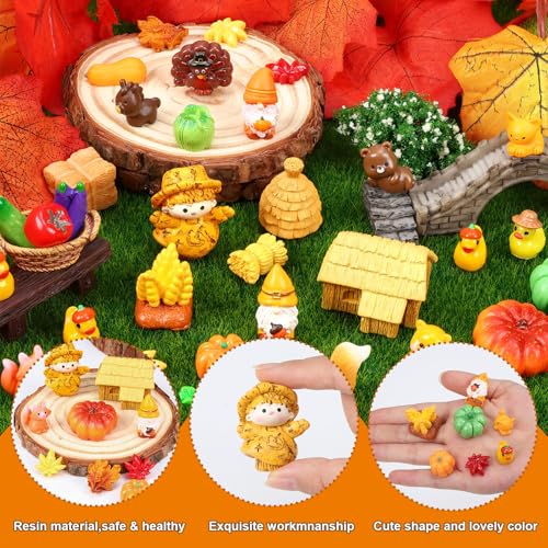 55-Piece Fall Resin Figurines Set - Mini Pumpkins, Leaves, Ducks & More for Thanksgiving Decor, Dollhouse, Party Favors