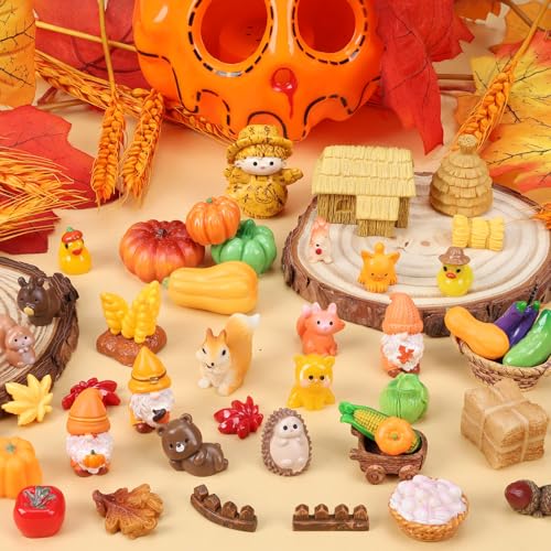 55-Piece Fall Resin Figurines Set - Mini Pumpkins, Leaves, Ducks & More for Thanksgiving Decor, Dollhouse, Party Favors