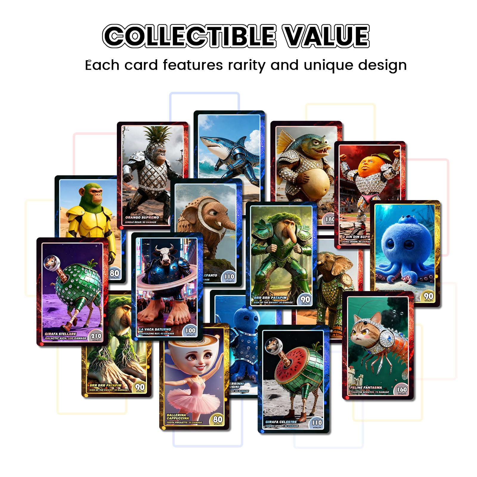 55-Piece Italian Brainrot Cards Collection – Rare & Ultra Rare Characters