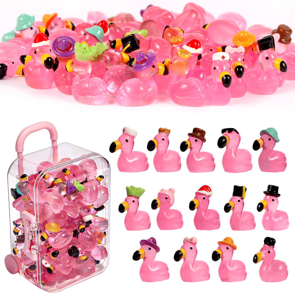 56 Mini Resin Flamingos with Suitcases – Solar Glow Fairy Garden Decor by Breelytic
