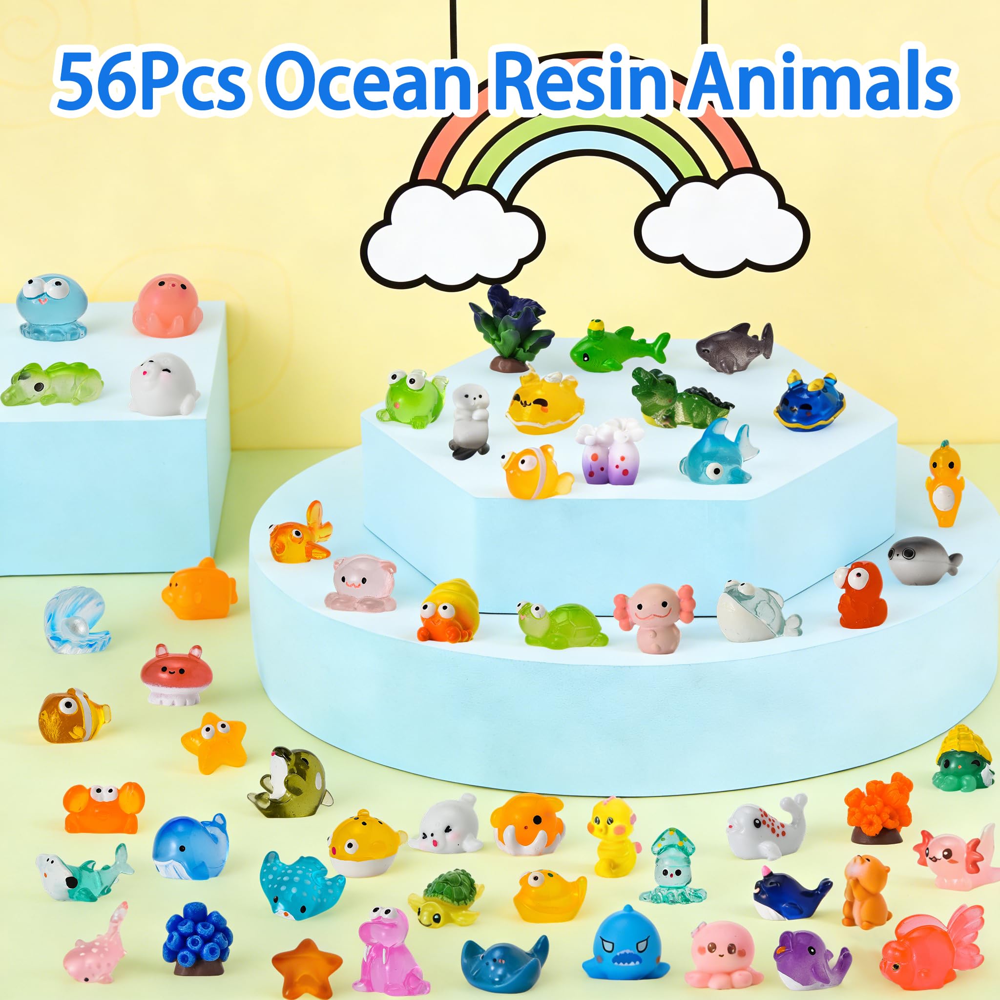 56-Piece Mini Ocean Resin Animals Set – Tiny Sea Creatures for Fairy Gardens, Fish Tanks, and DIY Crafts
