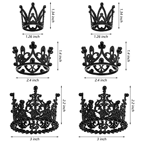 6 Black Pearl and Rhinestone Crown Cake Toppers - Small Tiara Decorations for Birthday, Wedding, Baby Shower Parties