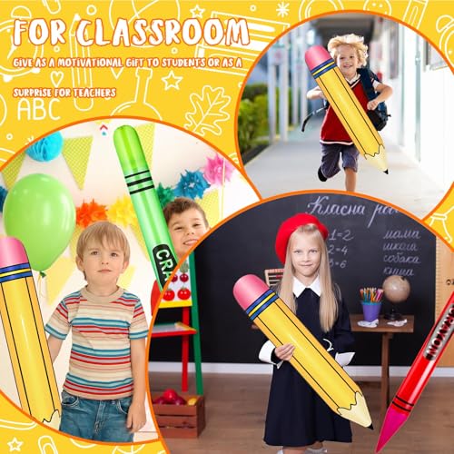 6 Giant Inflatable Crayon & Pencil Balloons – 41" Crayons + 27" Pencils for Back to School Decor