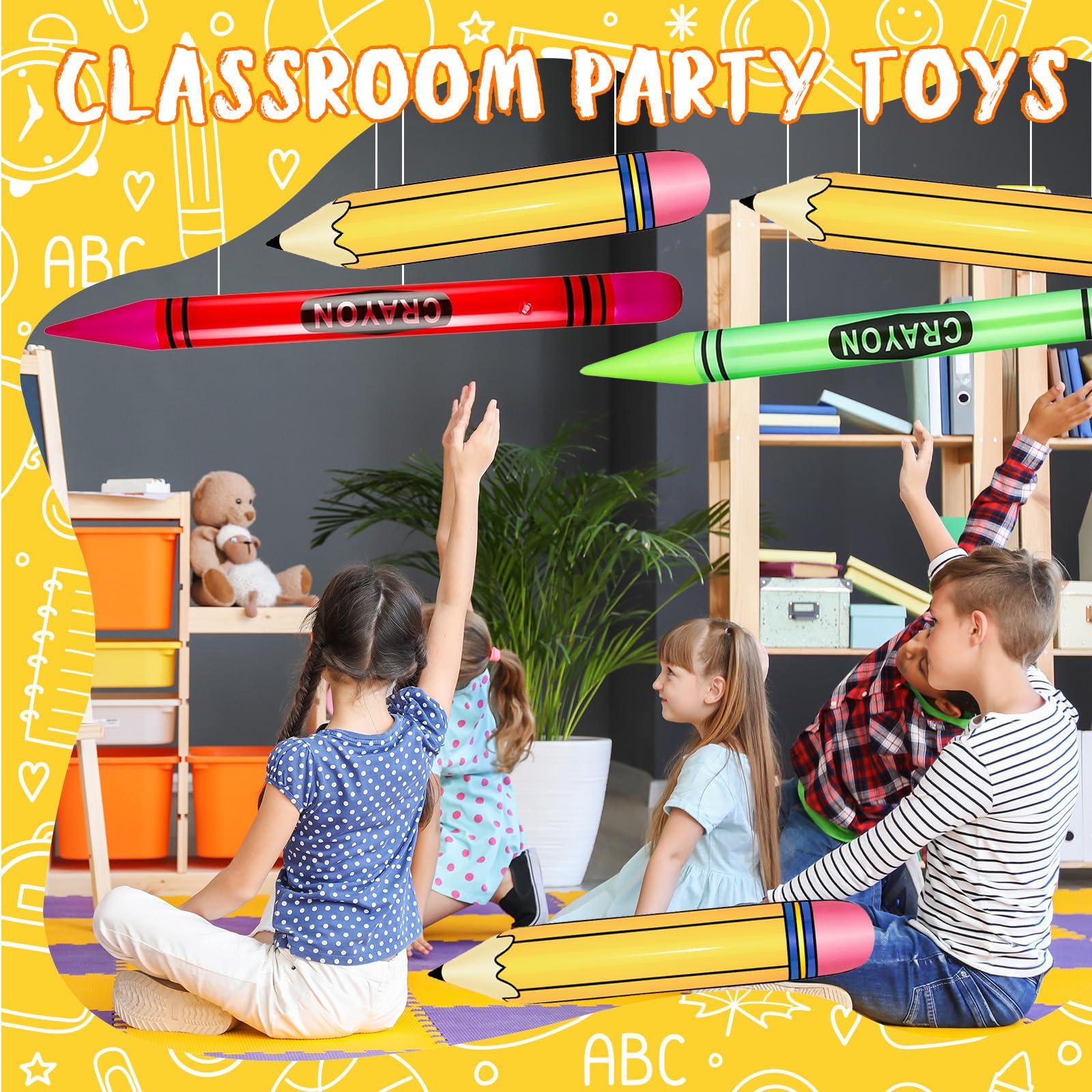 6 Giant Inflatable Crayon & Pencil Balloons – 41" Crayons + 27" Pencils for Back to School Decor