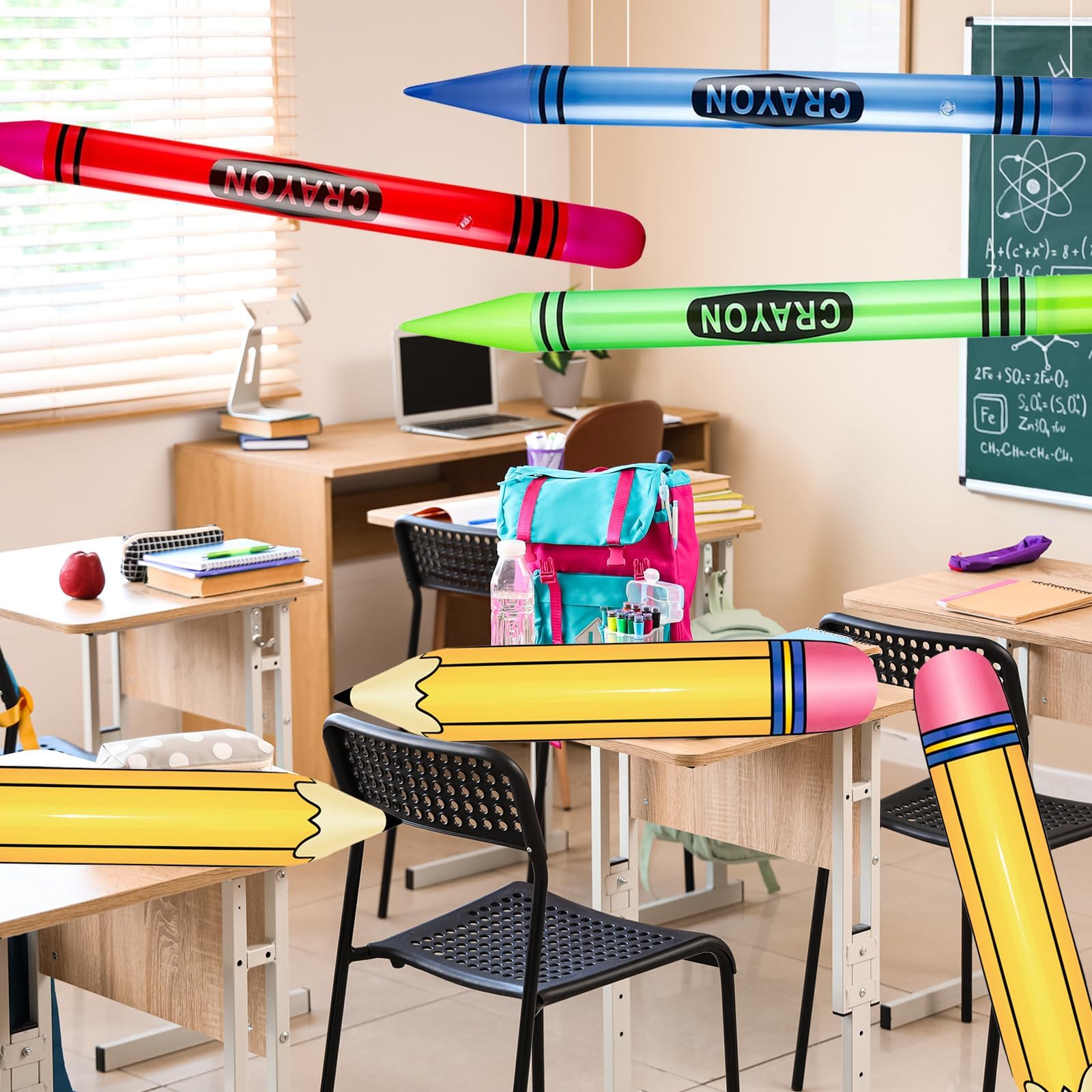6 Giant Inflatable Crayon & Pencil Balloons – 41" Crayons + 27" Pencils for Back to School Decor
