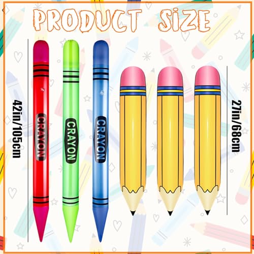 6 Giant Inflatable Crayon & Pencil Balloons – 41" Crayons + 27" Pencils for Back to School Decor