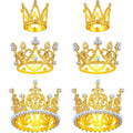 6 Gold Crown Cake Toppers with Pearls & Rhinestones – 3 Sizes for Birthday Wedding Baby Shower