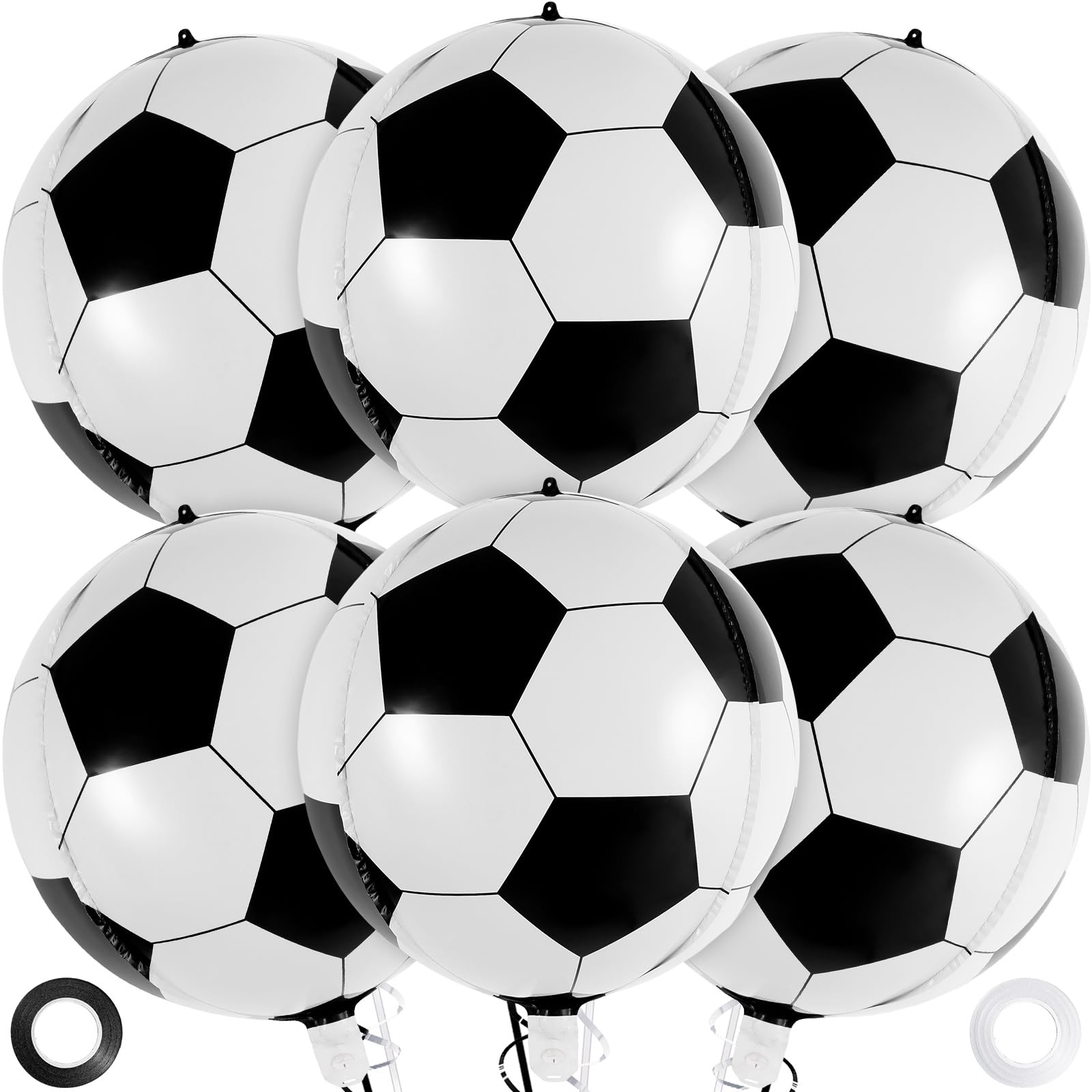 6 Pack 22 Inch Foil Soccer Balloons with Ribbon – Reusable Mylar Balloons for Soccer Themed Parties