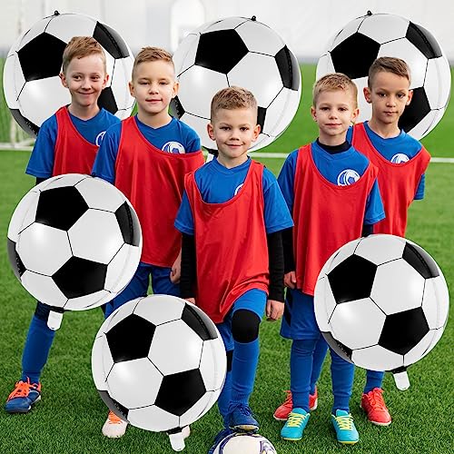 6 Pack 22 Inch Foil Soccer Balloons with Ribbon – Reusable Mylar Balloons for Soccer Themed Parties