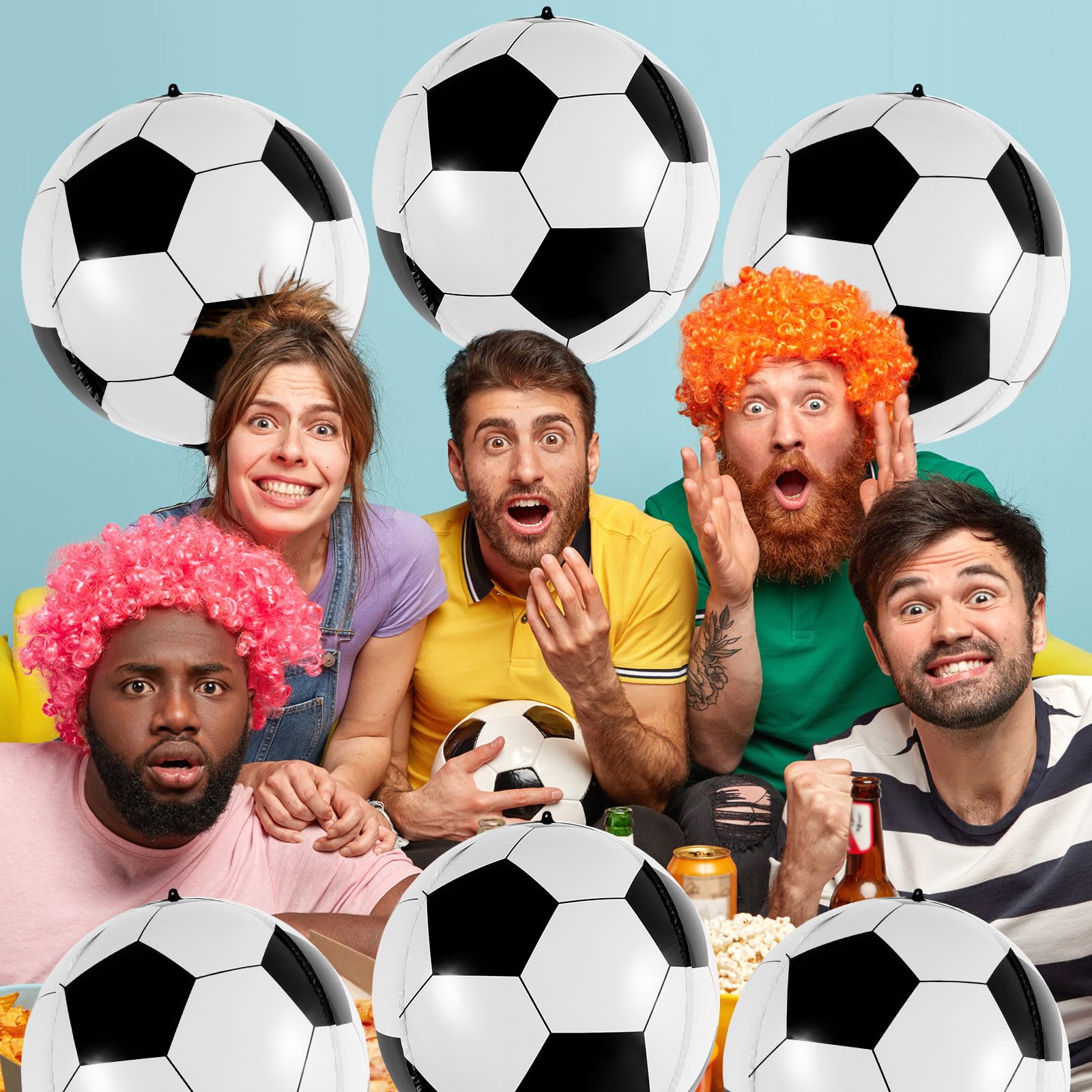 6 Pack 22 Inch Foil Soccer Balloons with Ribbon – Reusable Mylar Balloons for Soccer Themed Parties