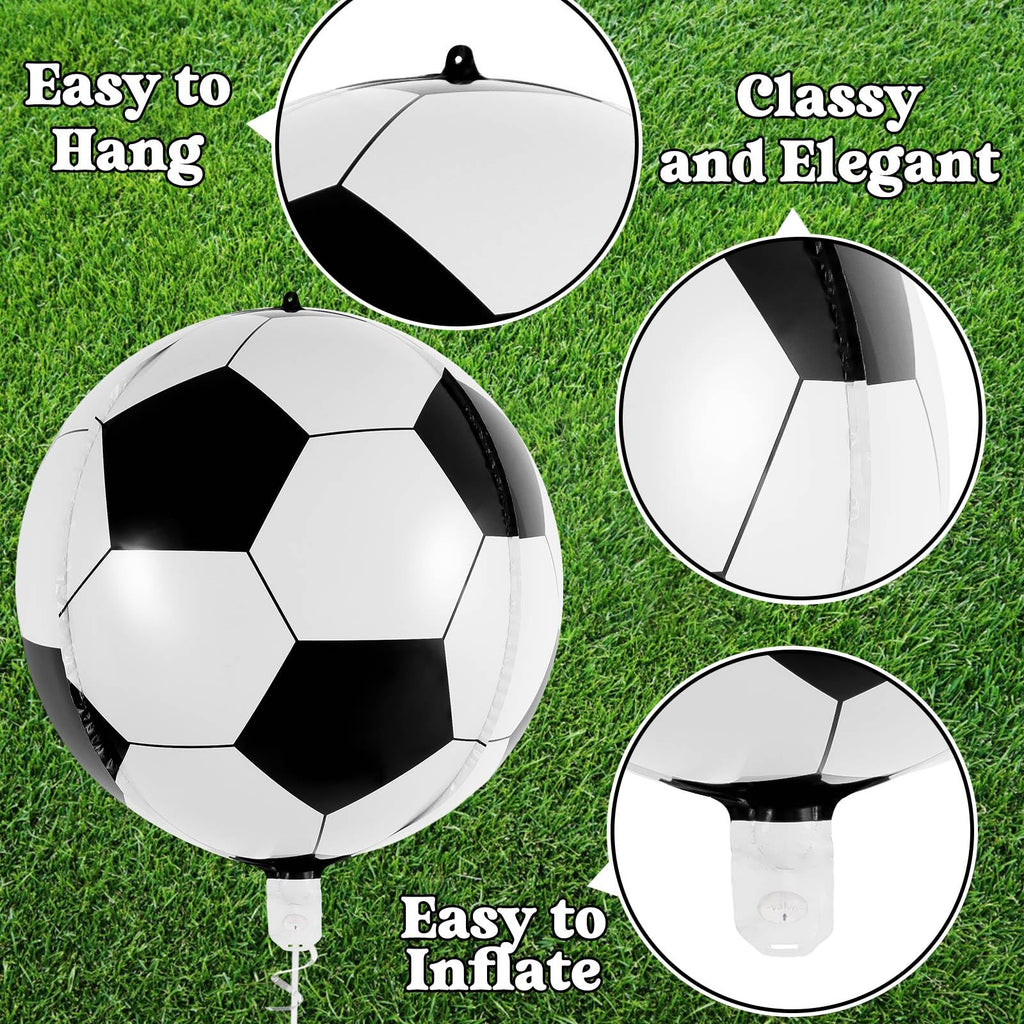 6 Pack 22 Inch Foil Soccer Balloons with Ribbon – Reusable Mylar Balloons for Soccer Themed Parties