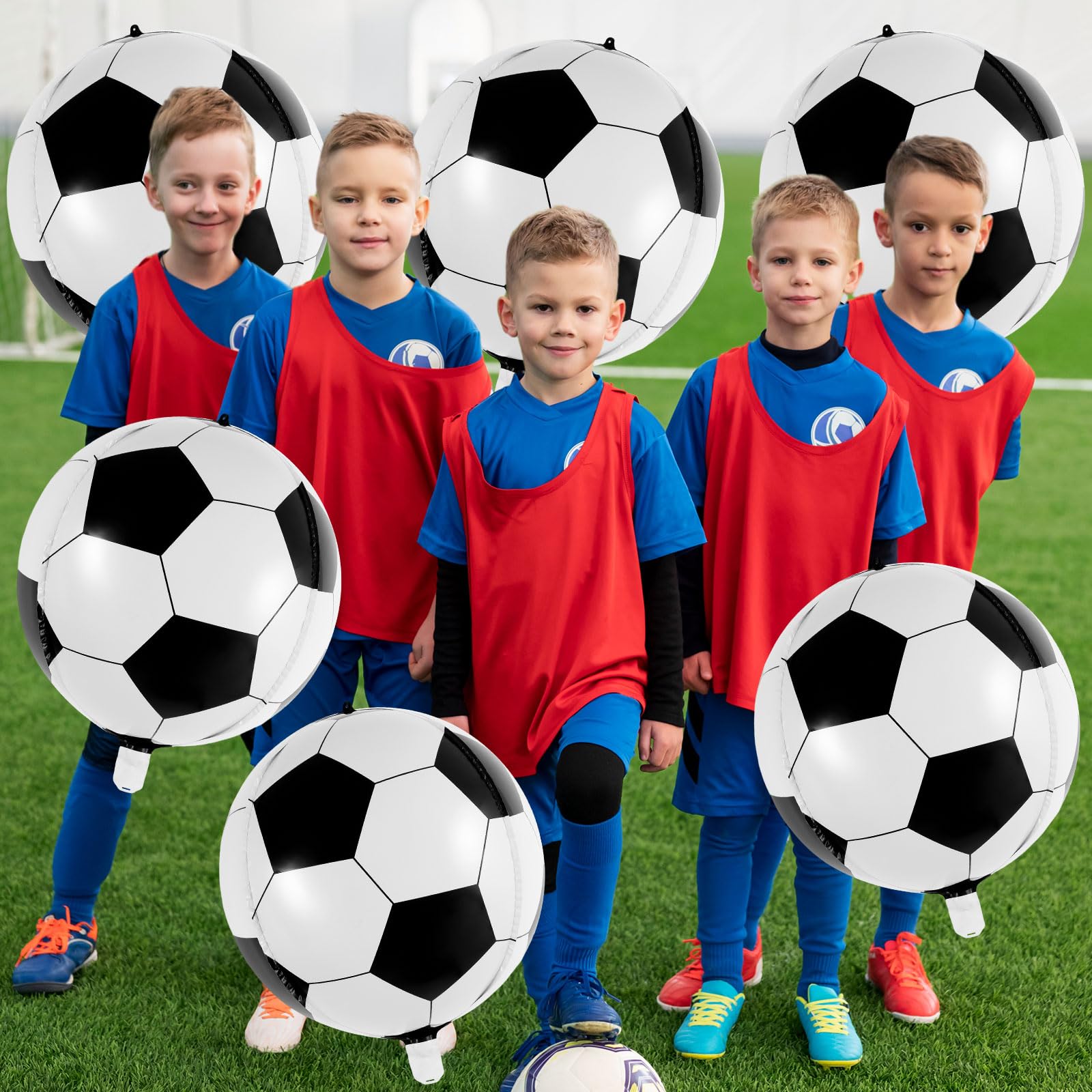 6 Pack 22 Inch Foil Soccer Balloons with Ribbon – Reusable Mylar Balloons for Soccer Themed Parties
