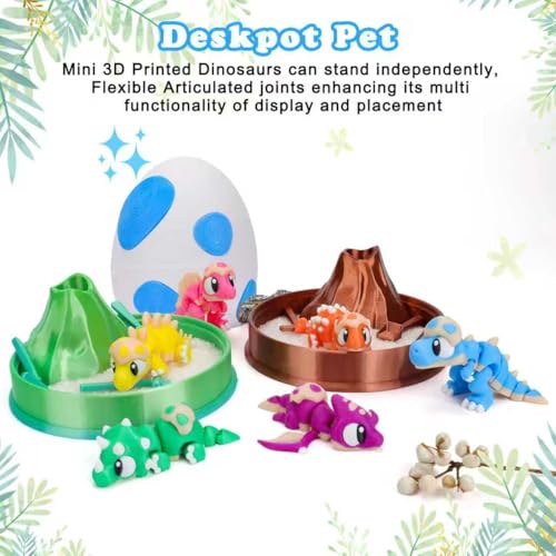 6-Pack 3D Printed Dinosaur Eggs with Articulated Mini Dinosaurs Inside – T-Rex, Triceratops, Stegosaurus, Spinosaurus, Ankylosaurus, Pterosaur – Fidget Toy & Easter Basket Stuffer