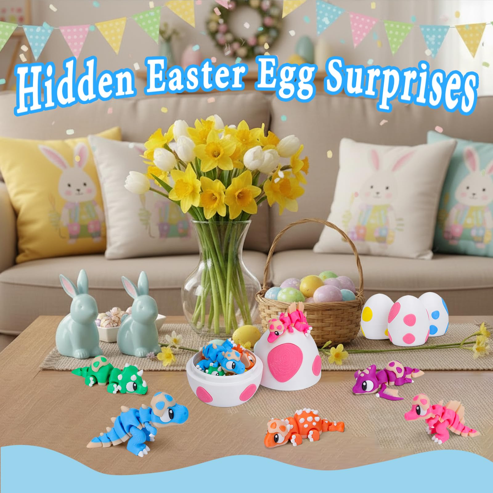6-Pack 3D Printed Dinosaur Eggs with Articulated Mini Dinosaurs Inside – T-Rex, Triceratops, Stegosaurus, Spinosaurus, Ankylosaurus, Pterosaur – Fidget Toy & Easter Basket Stuffer