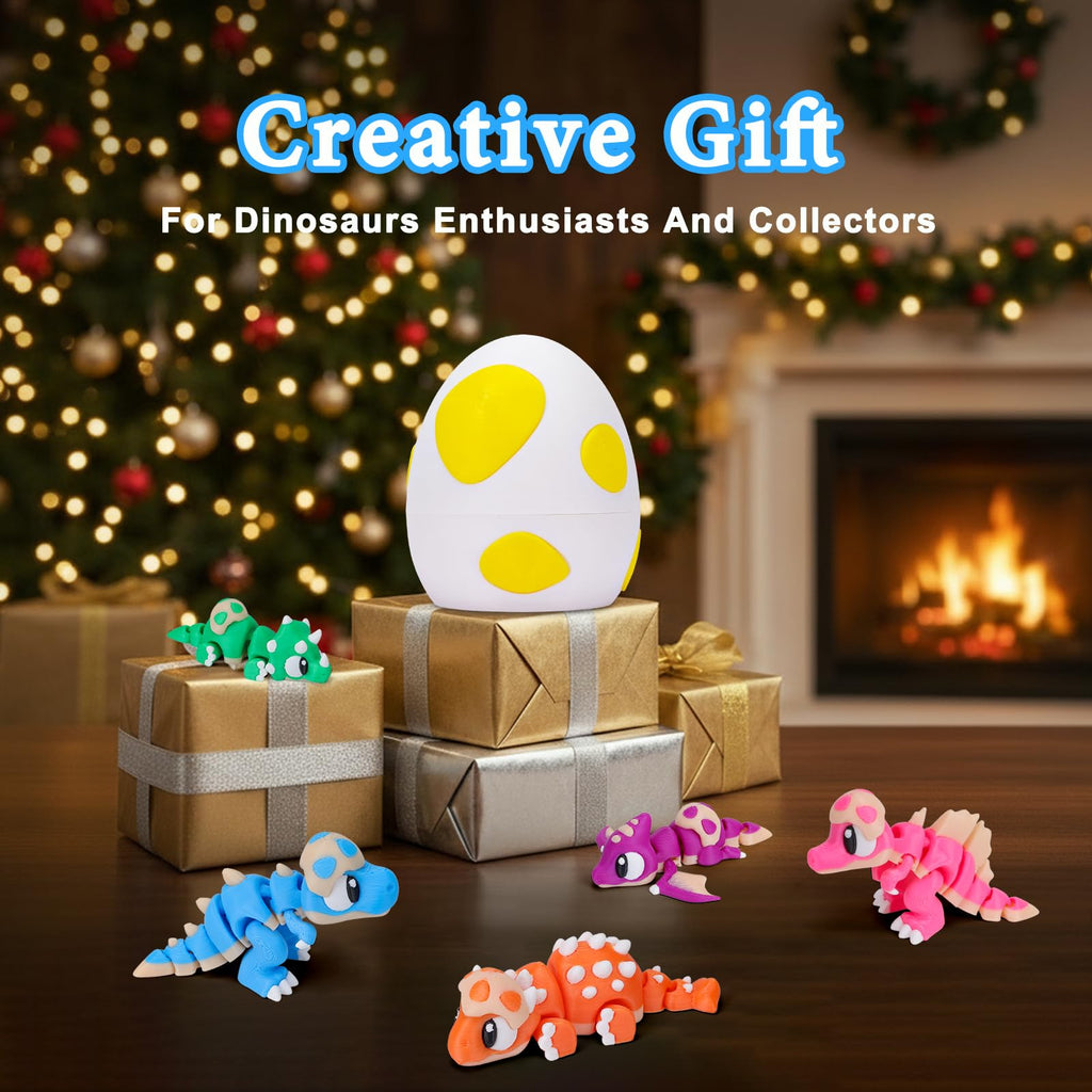 6-Pack 3D Printed Dinosaur Eggs with Articulated Mini Dinosaurs Inside – T-Rex, Triceratops, Stegosaurus, Spinosaurus, Ankylosaurus, Pterosaur – Fidget Toy & Easter Basket Stuffer
