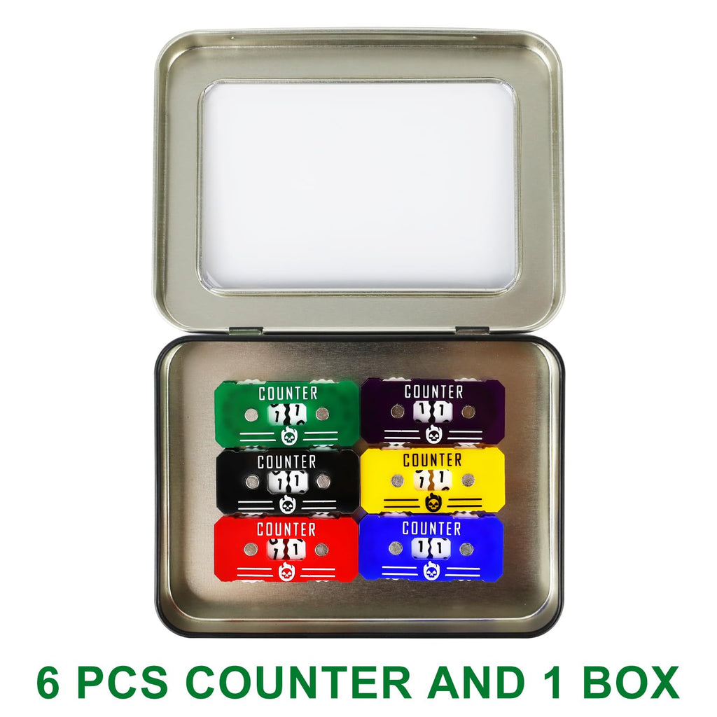 6-Pack Acrylic Life Counter Set with Magnetic Dial and Metal Box for MTG D&D Tabletop Games