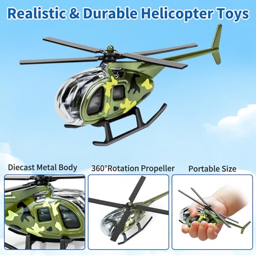 6 Pack Diecast Helicopter Toys - Mini Model Planes for Kids, Party Favors & Goodie Bag Stuffers (Ages 3-7)