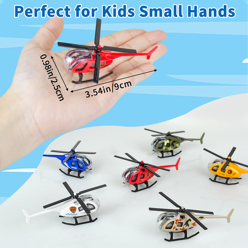 6 Pack Diecast Helicopter Toys - Mini Model Planes for Kids, Party Favors & Goodie Bag Stuffers (Ages 3-7)