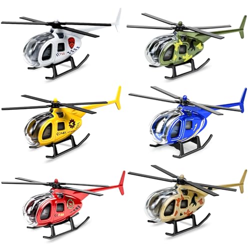 6 Pack Diecast Helicopter Toys - Mini Model Planes for Kids, Party Favors & Goodie Bag Stuffers (Ages 3-7)