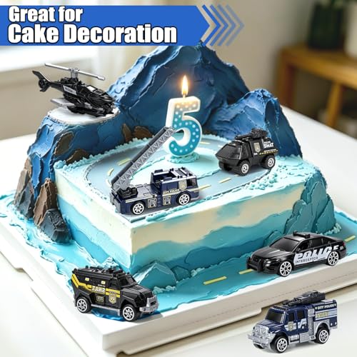 6-Pack Diecast Police Car Toy Set – Mini Alloy Models for Boys 3-7, Armored Vehicle, Rescue Truck, Military Helicopter